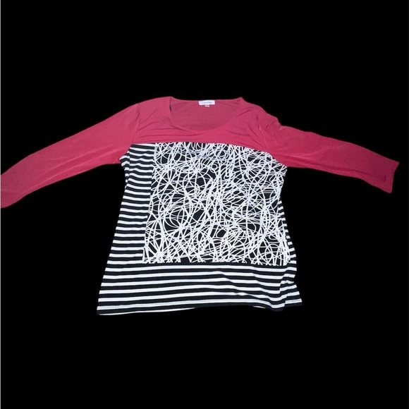 Calvin Klein Collection Tops - Calvin Klein pink  and Black Striped 3/4 Sleeve Top